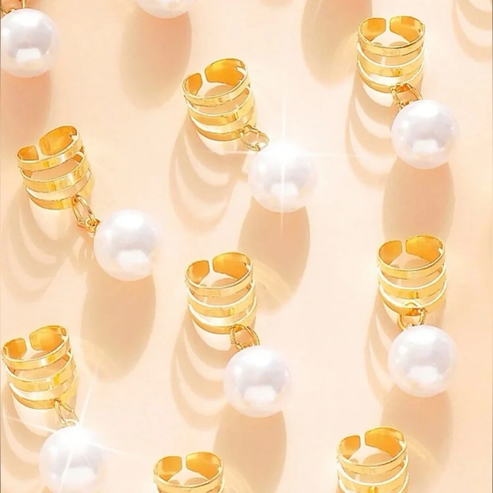 20 Pack Pearl Pendant Golden Hair Cuffs Set Braids Beads Loop Rings Clips